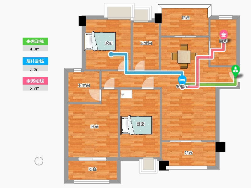 四川省-成都市-成金金语湾E1户型125m²-98.84-户型库-动静线