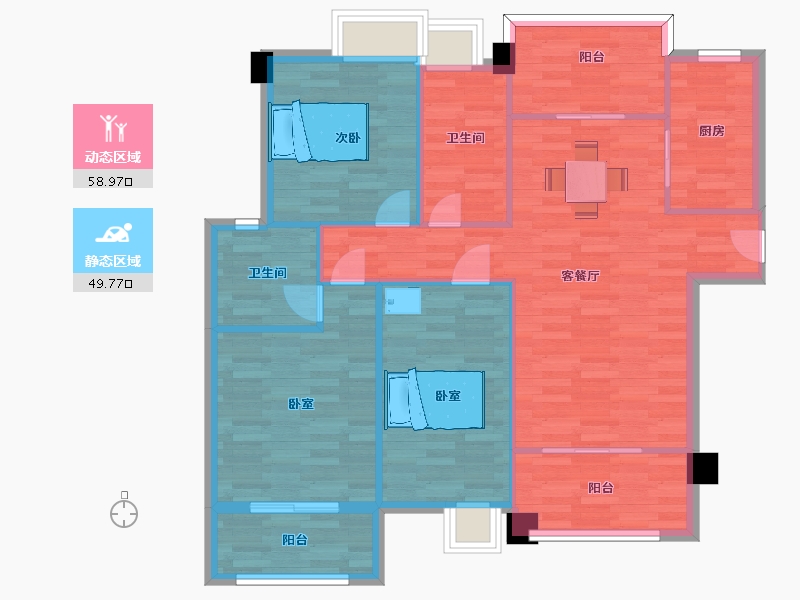 四川省-成都市-成金金语湾E1户型125m²-98.84-户型库-动静分区