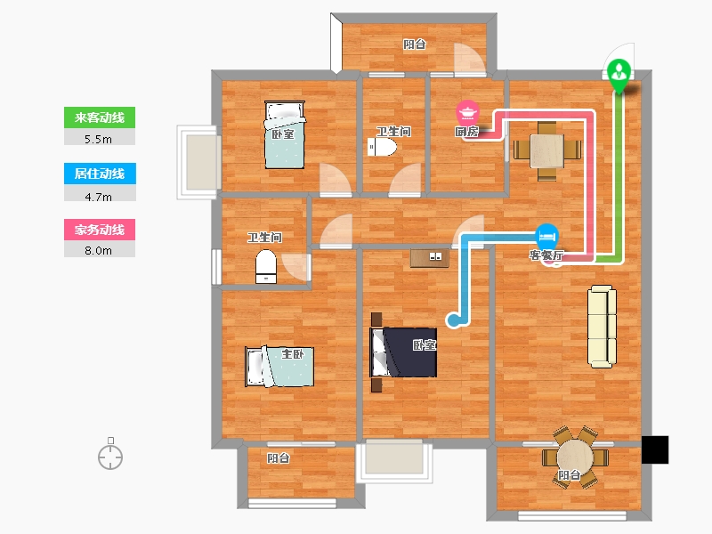 四川省-成都市-成金金语湾C2户型127m²-100.42-户型库-动静线