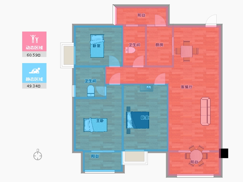 四川省-成都市-成金金语湾C2户型127m²-100.42-户型库-动静分区