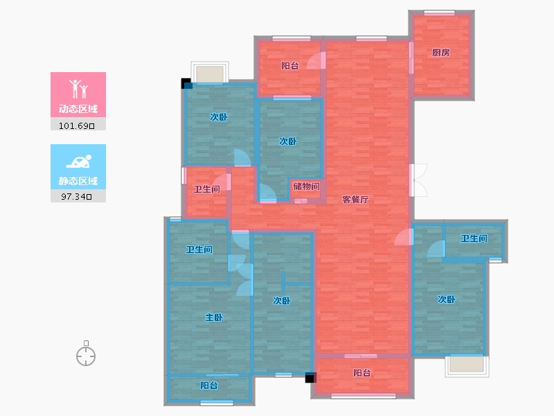 四川省-成都市-成金金语湾D1户型223m²-178.75-户型库-动静分区