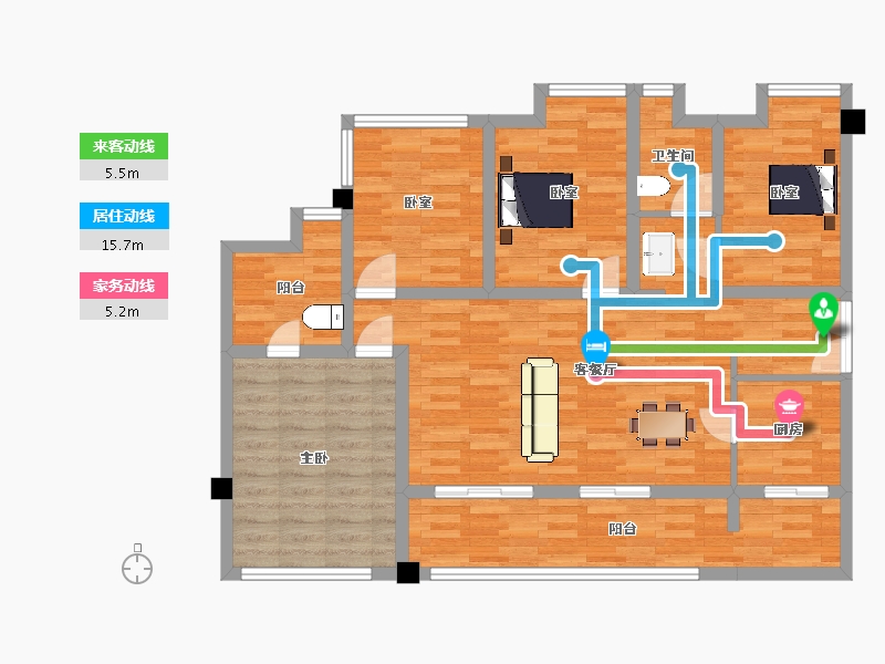 四川省-成都市-成锦熙锦5号D1户型123m²-106.10-户型库-动静线