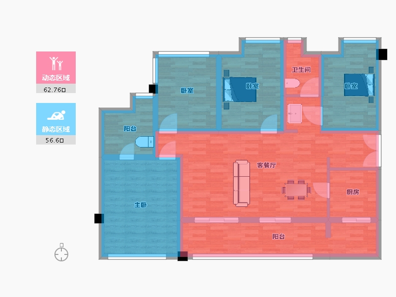 四川省-成都市-成锦熙锦5号D1户型123m²-106.10-户型库-动静分区