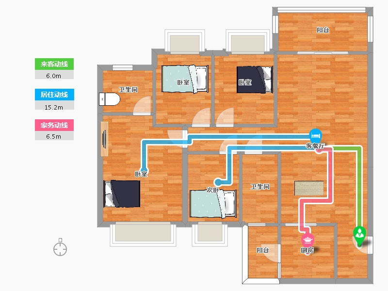 四川省-成都市-恒大牧云天峰3,4号,J8地块11号楼A4户型130m²-99.44-户型库-动静线