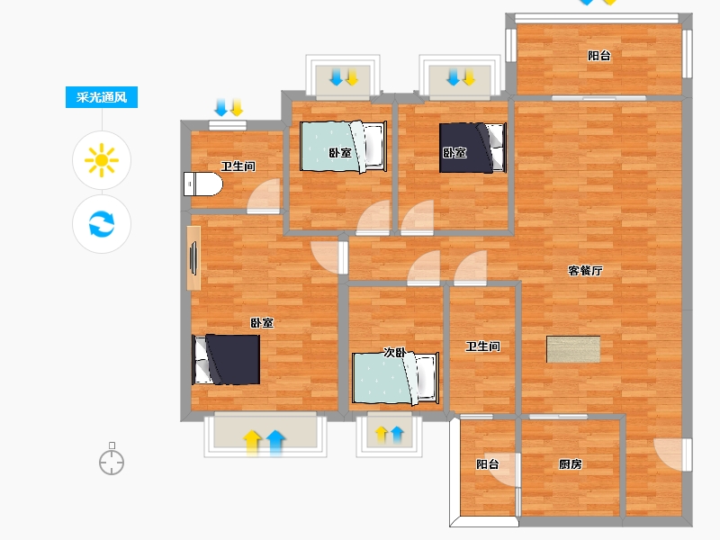 四川省-成都市-恒大牧云天峰3,4号,J8地块11号楼A4户型130m²-99.44-户型库-采光通风