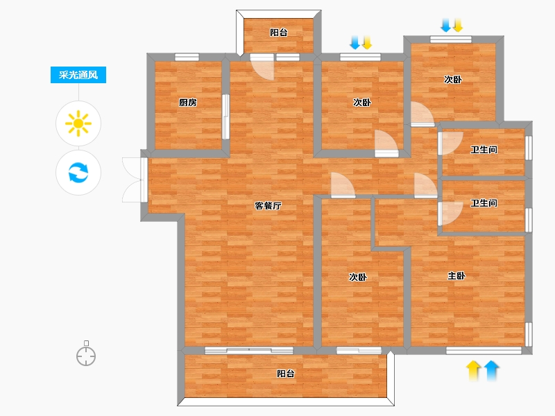 河南省-郑州市-永威西郡建面142m2-113.69-户型库-采光通风