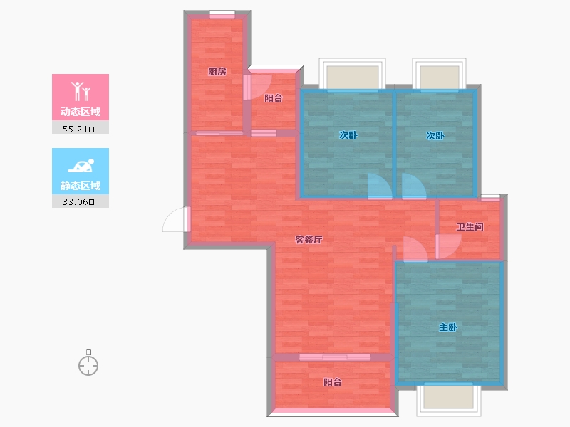 四川省-成都市-恒大牧云天峰C1户型102m²-79.21-户型库-动静分区