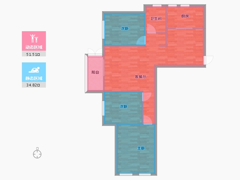 河南省-郑州市-郑地璞园建面98m2-78.40-户型库-动静分区