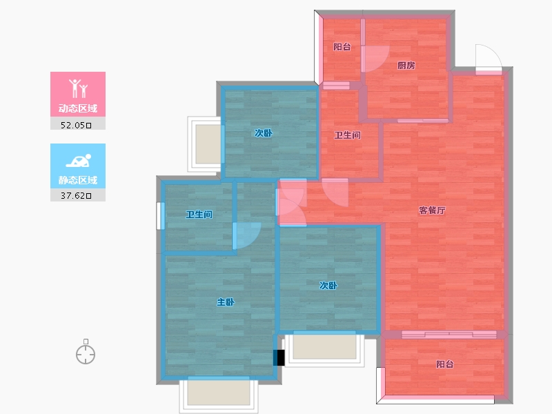 四川省-成都市-恒大牧云天峰1号楼,J8地块12号楼B3户型104m²-80.68-户型库-动静分区