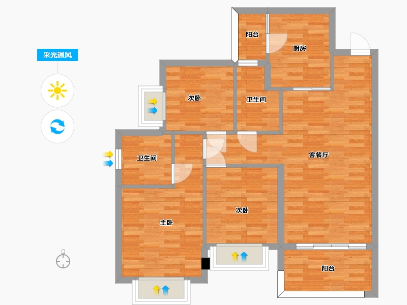 四川省-成都市-恒大牧云天峰1号楼,J8地块12号楼B3户型104m²-80.68-户型库-采光通风