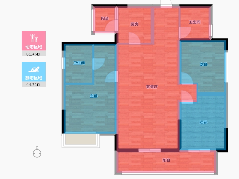 四川省-成都市-融信澜天1号楼,2号楼A3户型123m²-93.99-户型库-动静分区