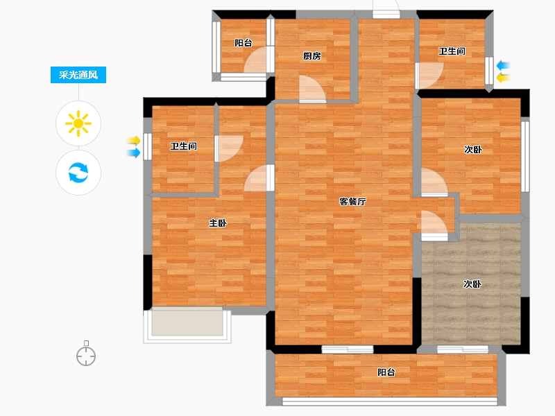 四川省-成都市-融信澜天1号楼,2号楼A3户型123m²-93.99-户型库-采光通风