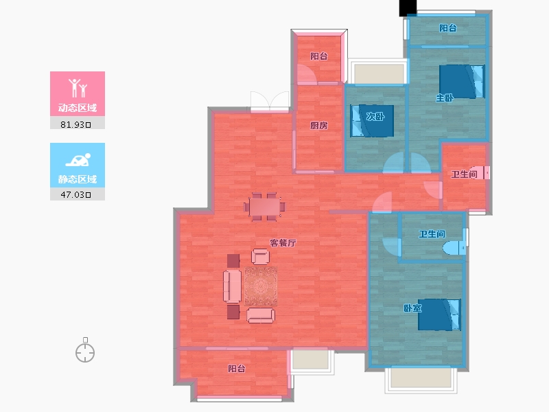 四川省-成都市-中国会馆5号楼B2户型154m²-118.63-户型库-动静分区