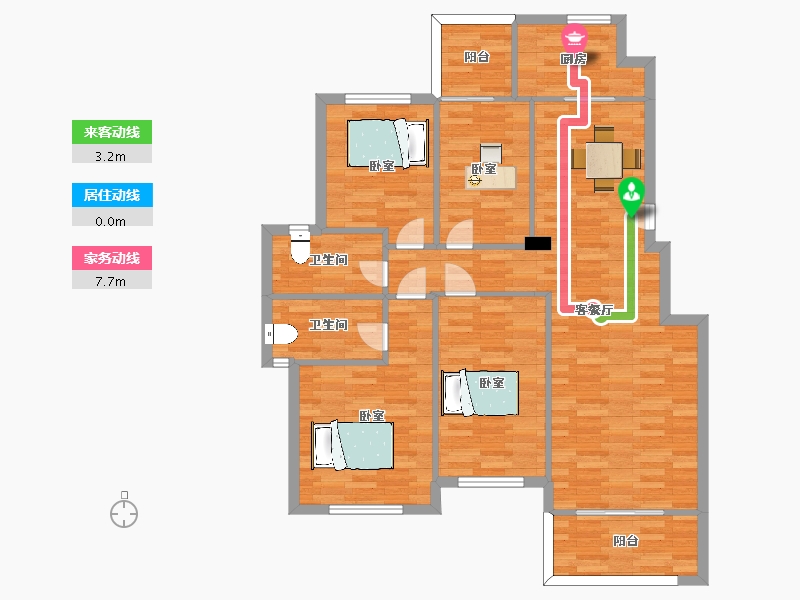 四川省-成都市-中交牧山美庐11号楼,12号楼D户型132m²-105.83-户型库-动静线