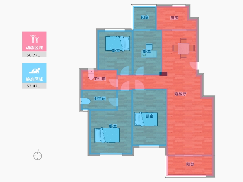 四川省-成都市-中交牧山美庐11号楼,12号楼D户型132m²-105.83-户型库-动静分区