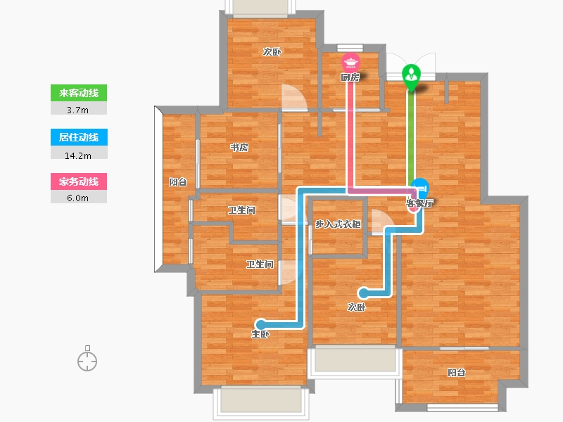 四川省-成都市-中国会馆1号楼,2号楼A2户型130m²-98.70-户型库-动静线