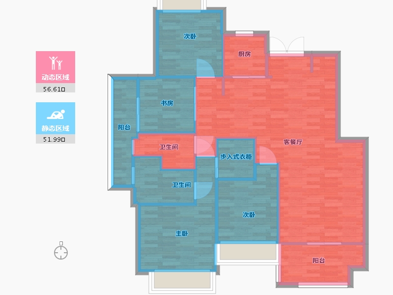 四川省-成都市-中国会馆1号楼,2号楼A2户型130m²-98.70-户型库-动静分区