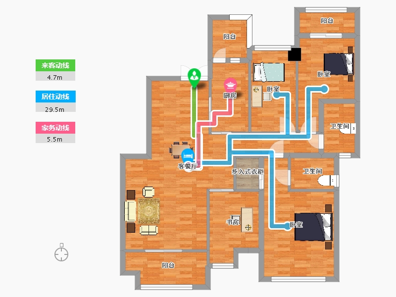 四川省-成都市-中国会馆住宅7号楼C户型140m²-111.85-户型库-动静线