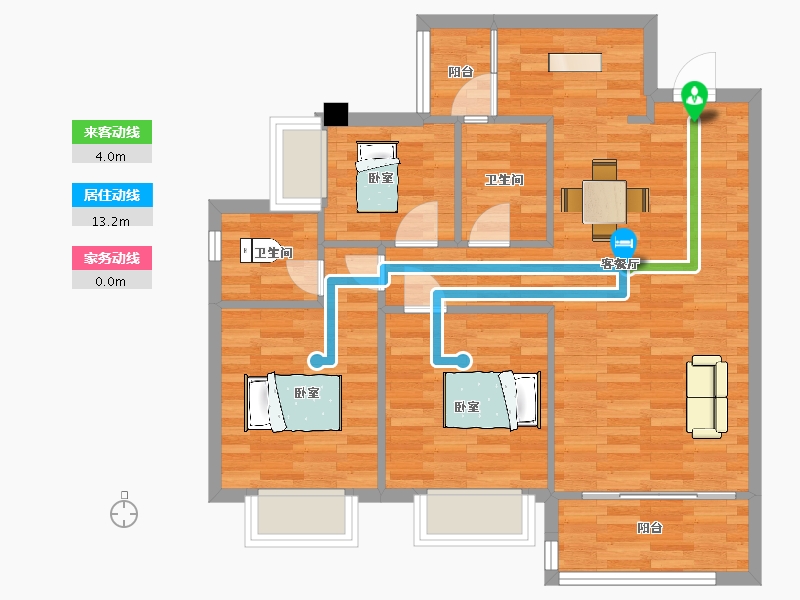 四川省-成都市-中洲天府珑悦1号楼B户型95m²-75.99-户型库-动静线