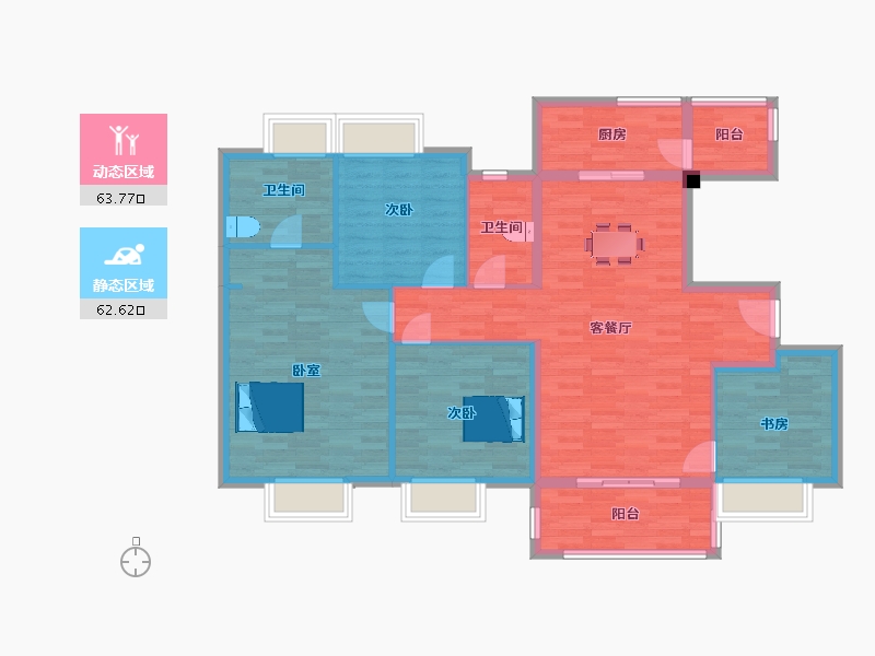 四川省-成都市-中洲天府珑悦5号楼,6号楼D户型140m²-114.36-户型库-动静分区