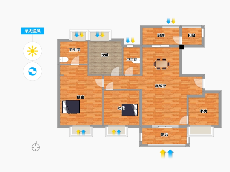 四川省-成都市-中洲天府珑悦5号楼,6号楼D户型140m²-114.36-户型库-采光通风