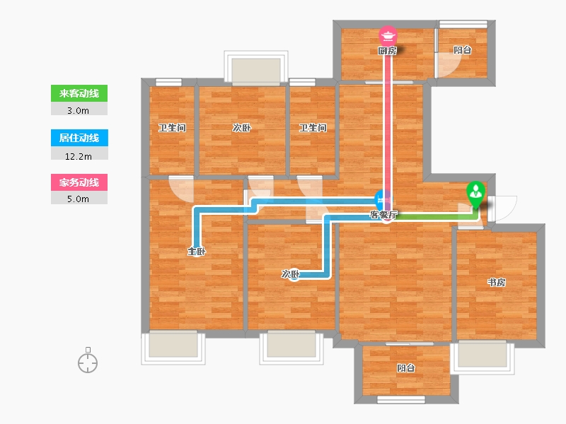 四川省-成都市-中洲天府珑悦4，5，6，7号楼C户型110m²-88.00-户型库-动静线