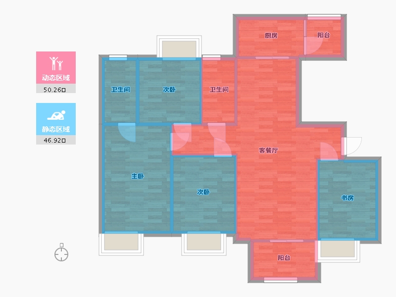 四川省-成都市-中洲天府珑悦4，5，6，7号楼C户型110m²-88.00-户型库-动静分区