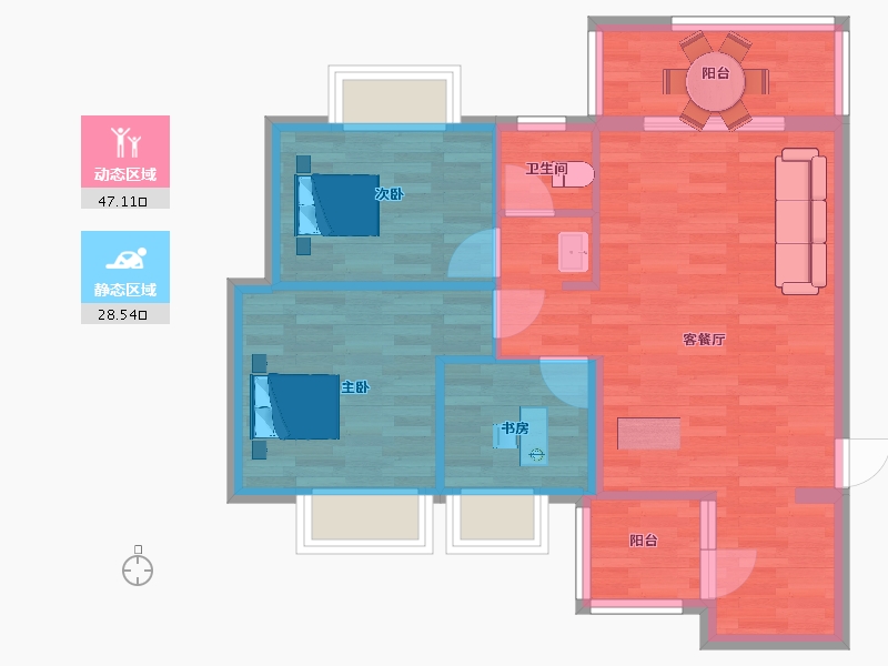 四川省-成都市-中洲天府珑悦1号楼A户型85m²-67.99-户型库-动静分区