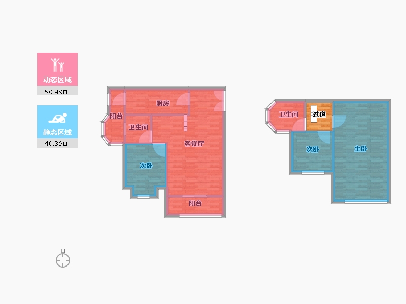 重庆-重庆市-俊峰香格里拉53栋,58栋,59栋套内86m²-85.13-户型库-动静分区