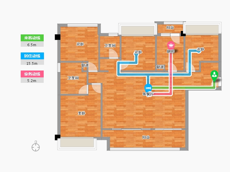 重庆-重庆市-蓝光公园华府套内110m²-108.93-户型库-动静线