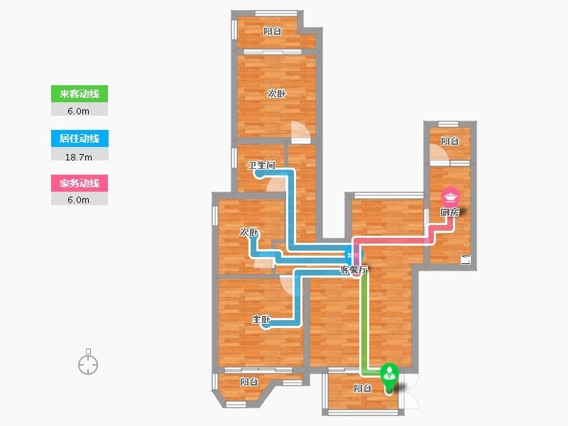 重庆-重庆市-俊峰香格里拉61栋套内87m²-86.99-户型库-动静线