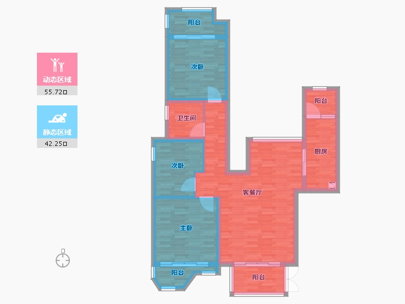 重庆-重庆市-俊峰香格里拉61栋套内87m²-86.99-户型库-动静分区