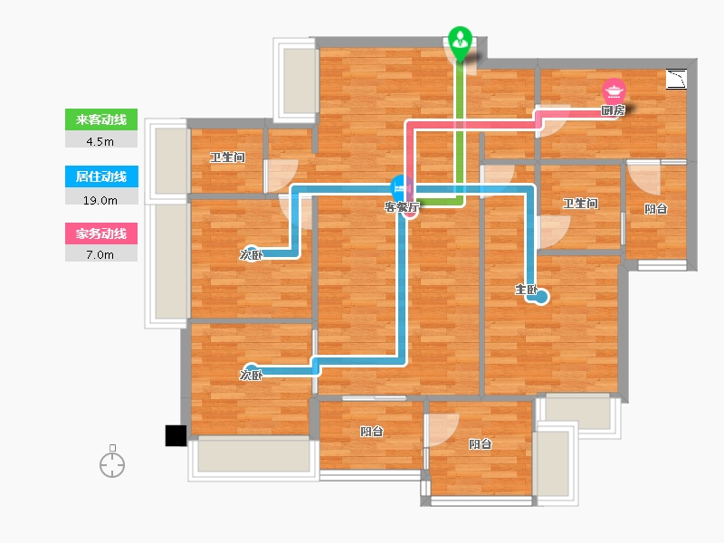 重庆-重庆市-蓝光公园华府套内105m²-89.64-户型库-动静线