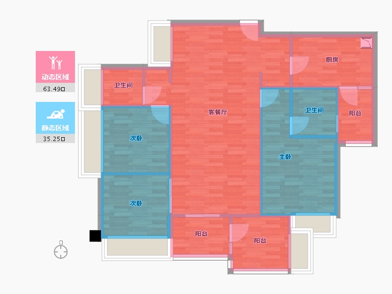 重庆-重庆市-蓝光公园华府套内105m²-89.64-户型库-动静分区