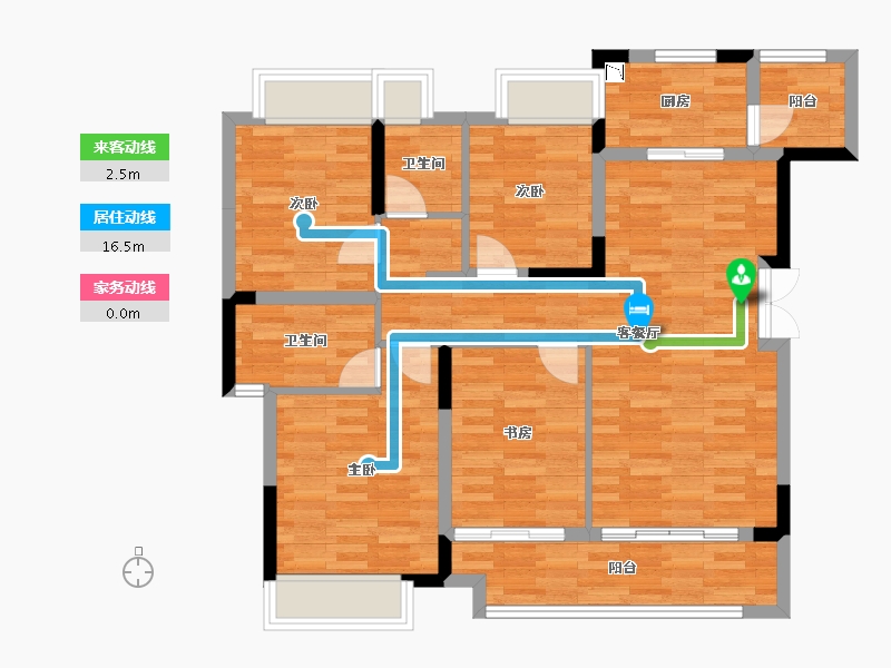 重庆-重庆市-朗基水印三生1-7,1-4,1-5,1-8,3-2,3-6号楼套内98m²-92.67-户型库-动静线