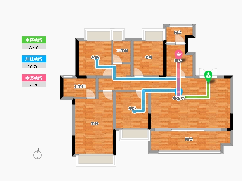 重庆-重庆市-朗基水印三生套内109m²-104.63-户型库-动静线