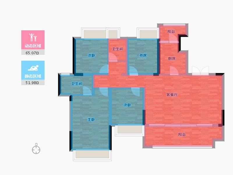 重庆-重庆市-朗基水印三生套内109m²-104.63-户型库-动静分区