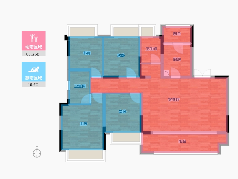 重庆-重庆市-朗基水印三生1-2号楼,1-5号楼,3-5号楼套内103m²-97.74-户型库-动静分区