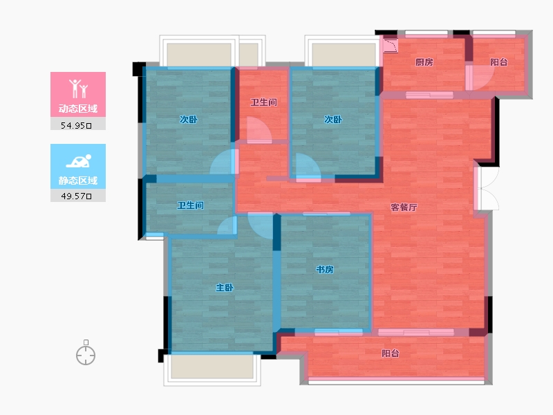 重庆-重庆市-朗基水印三生2-1号楼,2-2号楼,3-4号楼,3-7号楼套内99m²-92.71-户型库-动静分区