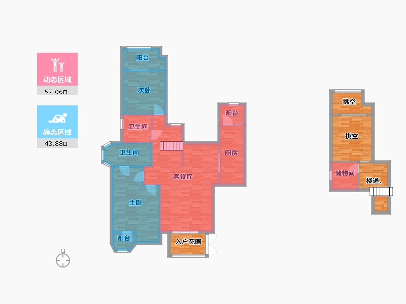 重庆-重庆市-俊峰香格里拉61栋套内100m²-116.40-户型库-动静分区