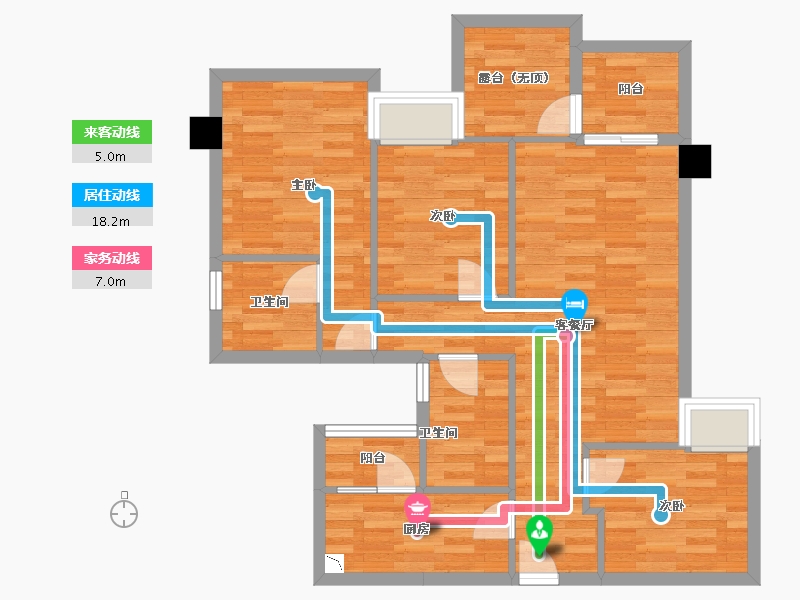 重庆-重庆市-蓝光公园华府套内83m²-80.29-户型库-动静线