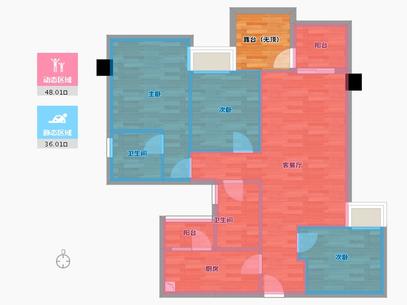 重庆-重庆市-蓝光公园华府套内83m²-80.29-户型库-动静分区