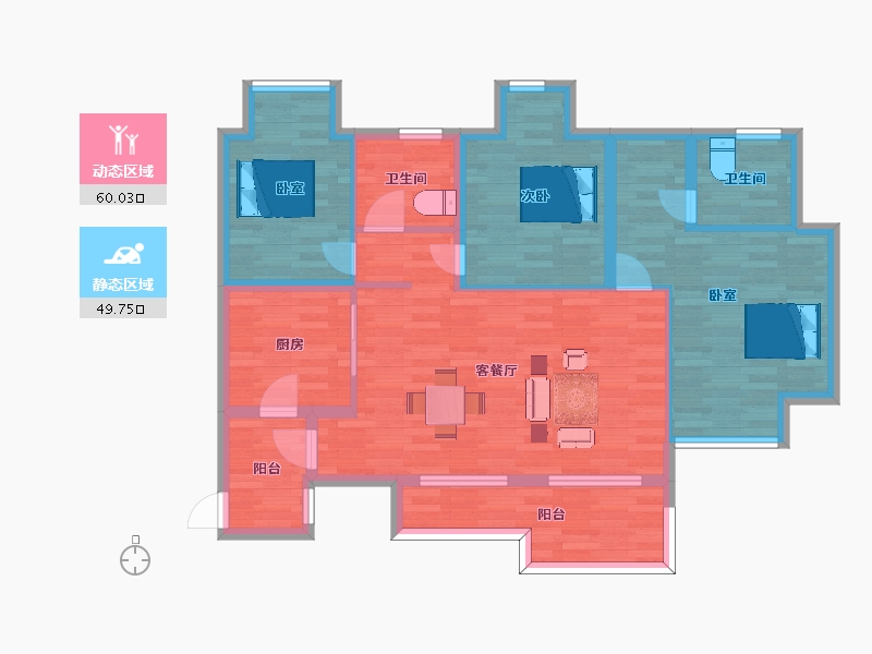 四川省-成都市-恒大林溪郡8号楼,9号楼B1户型121m²-97.75-户型库-动静分区