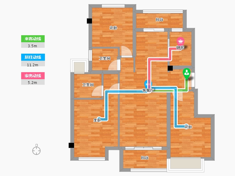 重庆-重庆市-金辉金科天宸云著7号楼,6号楼套内84m²-83.30-户型库-动静线