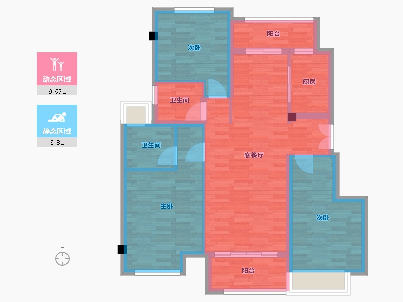 重庆-重庆市-金辉金科天宸云著7号楼,6号楼套内84m²-83.30-户型库-动静分区