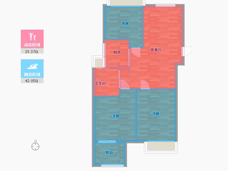 浙江省-杭州市-湖景居88m2-70.41-户型库-动静分区