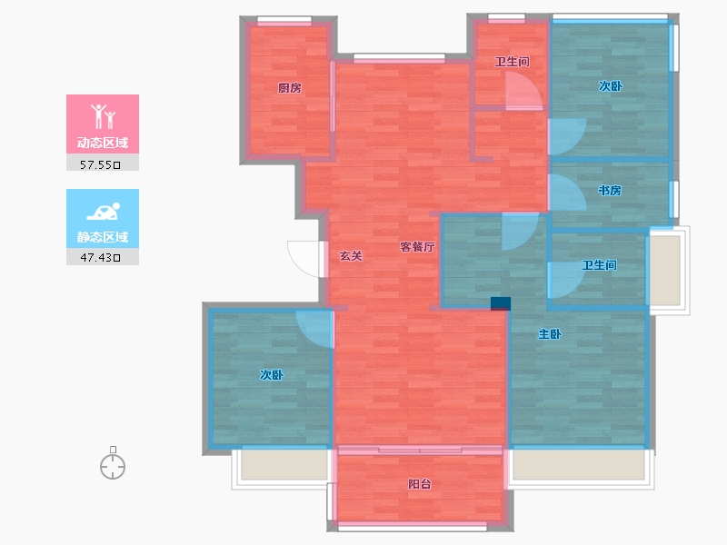 浙江省-杭州市-赞成旭辉时代悦章建面117m-95.52-户型库-动静分区