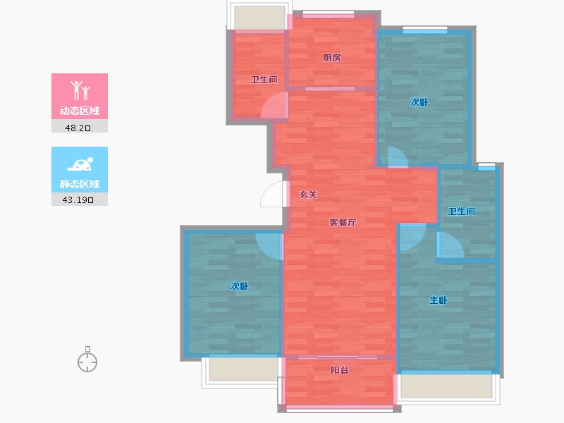 浙江省-杭州市-赞成旭辉时代悦章建面104m²-83.20-户型库-动静分区