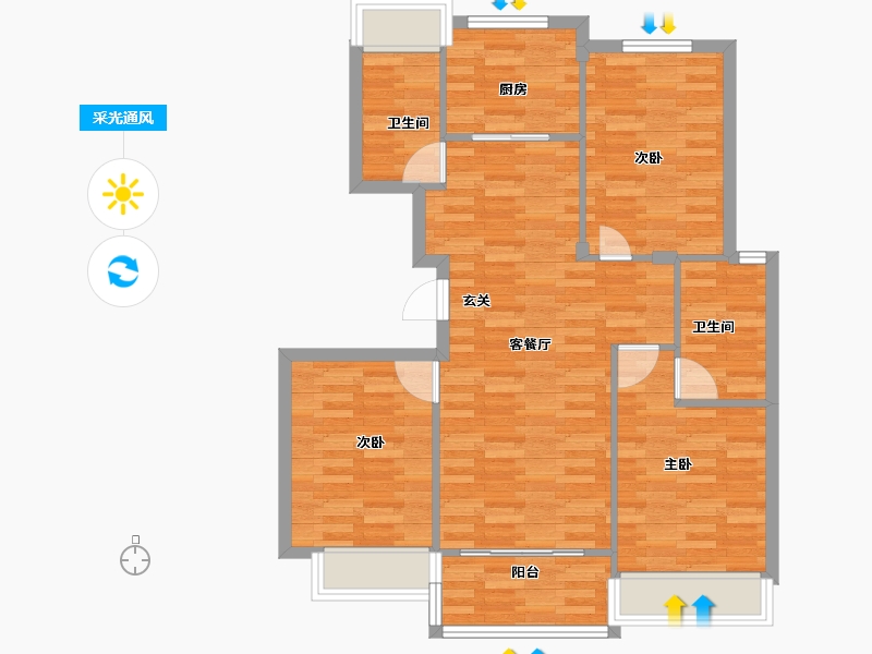 浙江省-杭州市-赞成旭辉时代悦章建面104m²-83.20-户型库-采光通风