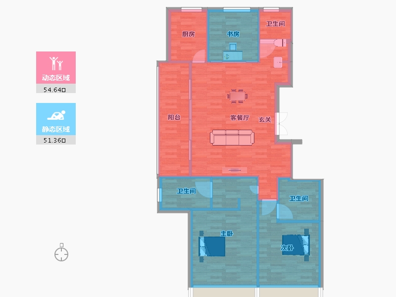 浙江省-杭州市-金科碧桂园博翠府2,4,5,8建面122m-97.60-户型库-动静分区